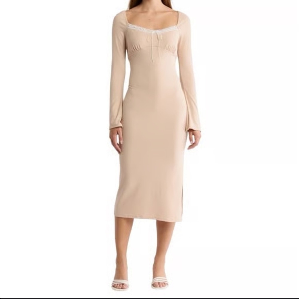 2/$30 Lush Babydoll Bow Detail Rib Tan Dress sz XL